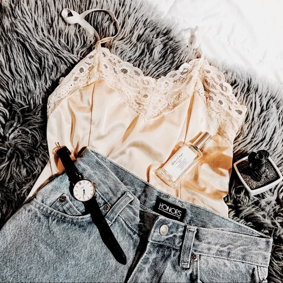 Tops - Vintage Champagne Silky Satin Lace Cami Slip Tank